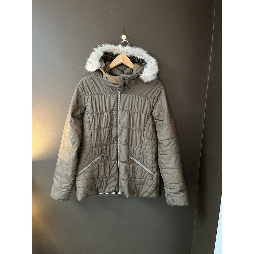 Columbia Women’s Large Thermal Coil Insulated Jacket Faux Fur Hood Brown Winter